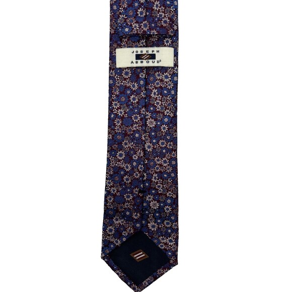 Joseph Abboud 100% Silk Tie Blue  Burgundy Floral Pattern‎  59.75” x 3” - Picture 5 of 7